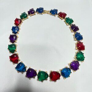 Multicolor Cabochon Vtg Necklace Choker Fruit Salad Red Green Blue Purple